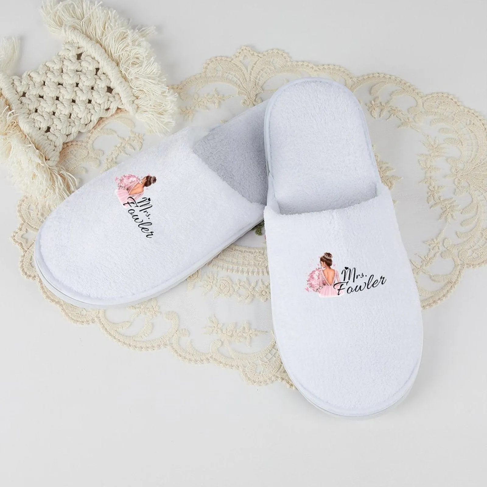 Custom Text Wedding Bridesmaids Wedding Spa Slippers Bride Slippers