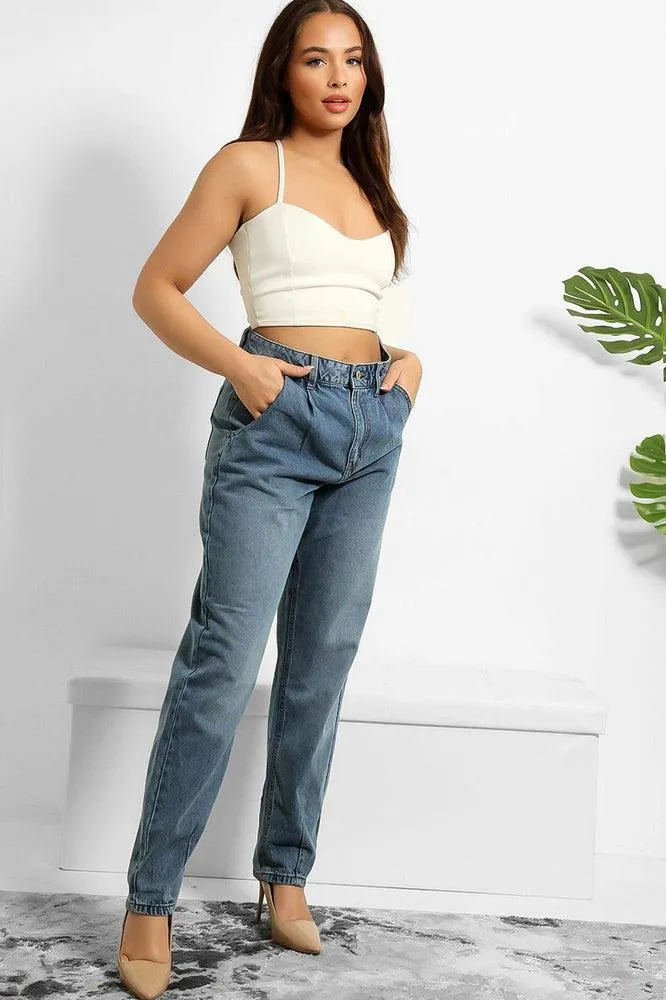 Denim Blue High Waist Tapered Jeans
