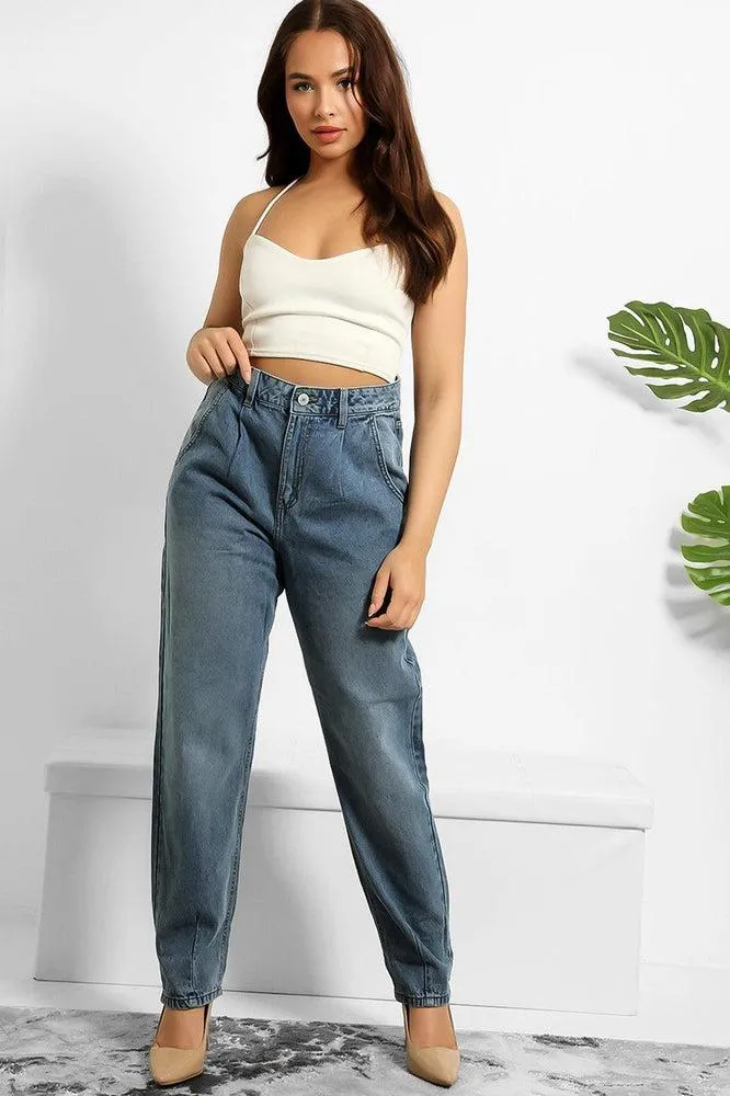 Denim Blue High Waist Tapered Jeans