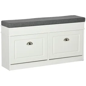 HOMCOM Shoe Storage Bench with Seat Cushion Hallway Cabinet Organizer with 2 Drawers Adjustable Shelf for Entryway Living Room Bedroom White