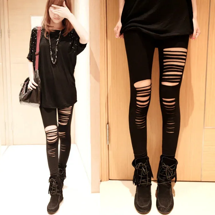 Sexy Leggings Ripped Leggins Women Low Waist Pants Hollow Out