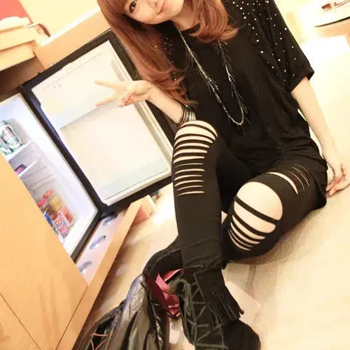 Sexy Leggings Ripped Leggins Women Low Waist Pants Hollow Out