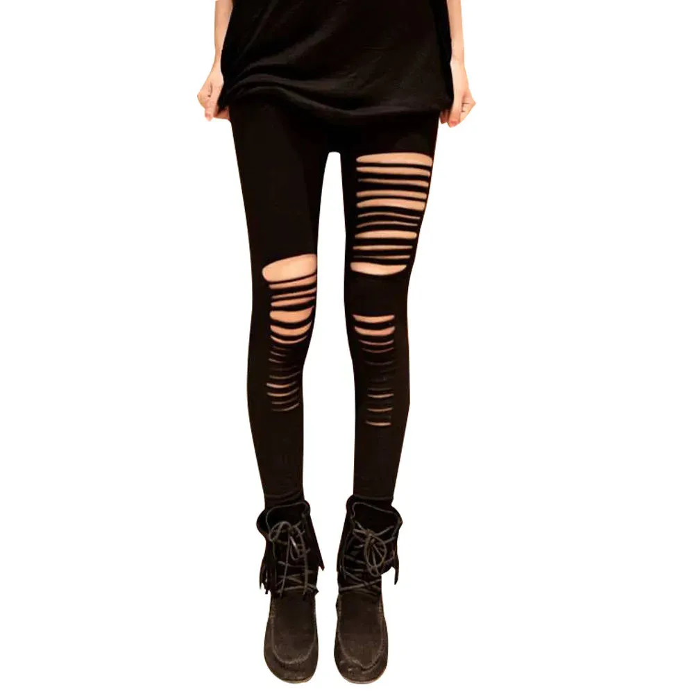 Sexy Leggings Ripped Leggins Women Low Waist Pants Hollow Out