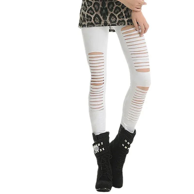 Sexy Leggings Ripped Leggins Women Low Waist Pants Hollow Out