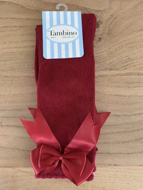 Tambino Socks - Girl's Burgundy Knee High Bow Socks